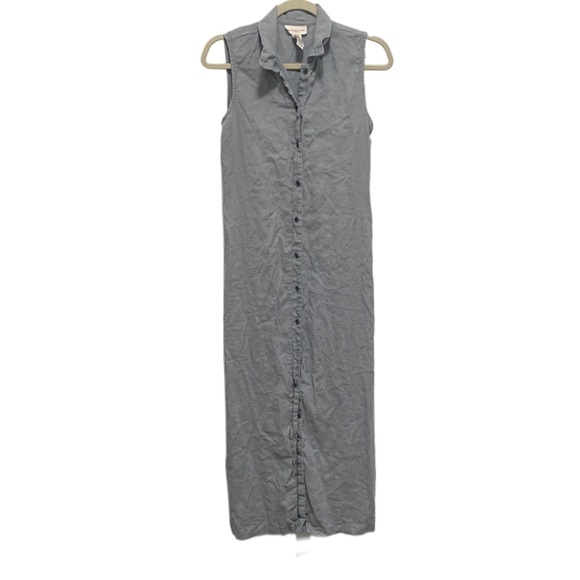 Vintage Jones New York Sport Light Blue Linen Button Down Tank Maxi Dress - Picture 1 of 8
